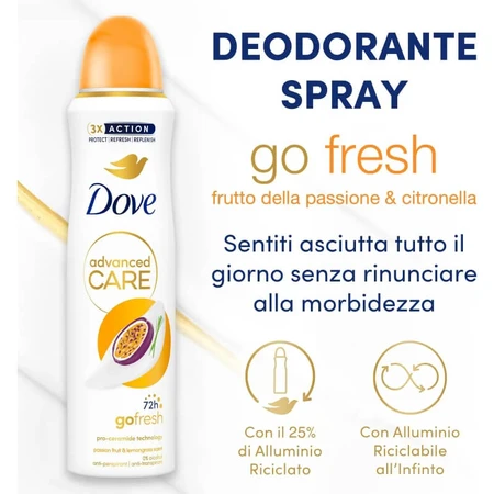 Dove Advanced Care, parfum fruit de la passion et citronnelle - Déodorant en spray 150 ml