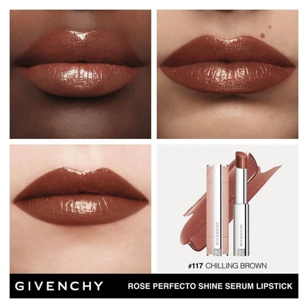 Sérum Givenchy Rose Perfecto Shine - Rouge à lèvres hybride n° 117 Chilling Brown