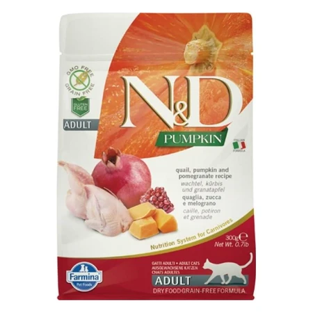 Farmina N&amp;d Pumpkin Adult con codorniz, calabaza y granada - Pienso completo para gatos, 300 g