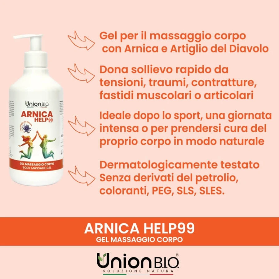Union Bio Arnica Help99 - Gel corporel rafraîchissant et apaisant à l'arnica et à la griffe du diable, 500 ml