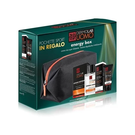 Deborah Uomo - Energy Box with 50 ml Energizing Anti-Fatigue Gel Cream + 100 ml Revitalizing After-Shave Lotion + Toiletry Bag