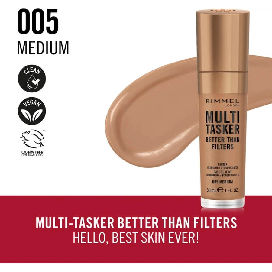 Rimmel Multi-Tasker Better Than Filters 3-in-1 – Grundierung, Glow-Booster &amp; Highlighter Nr. 005 Medium