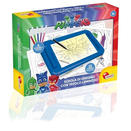 Lisciani PJ Masks Mal-Set – Leuchttisch zum Zeichnen und Nachzeichnen mit 32 Karten, 16 Blättern und 6 Stiften (A4-Format)