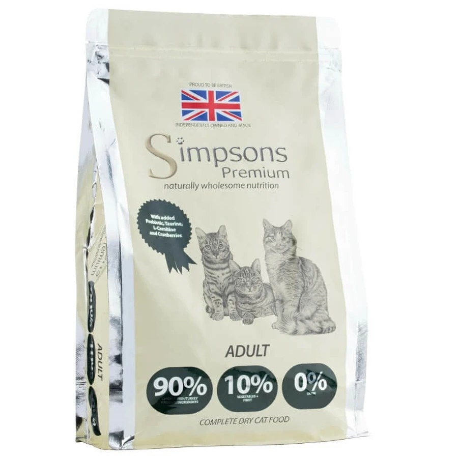 Simpsons Premium Adult 90%/10% mengsel van kip, vis en kalkoen – Volledig voer voor volwassen katten, 1,5 kg