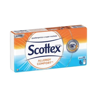 Scottex Allergy Comfort – besonders saugfähige, sanfte Taschentücher für Nase und Augen, 8 Packungen