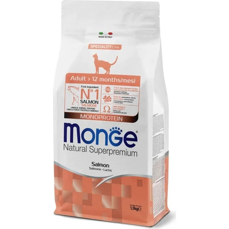Monge Natural Superpremium Adult - Droogvoer voor katten met zalm, 1,5 kg
