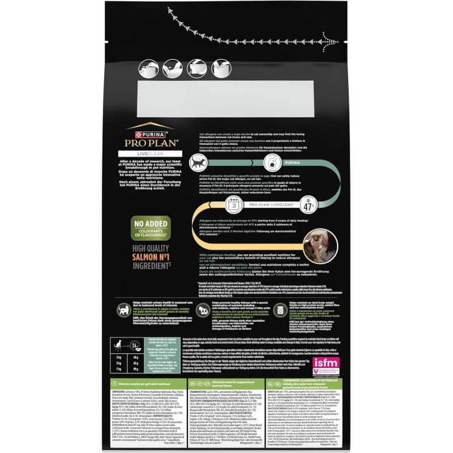Purina Pro Plan LiveClear Salmon - Complete Food for Neutered Adult Cats, 1.4 kg