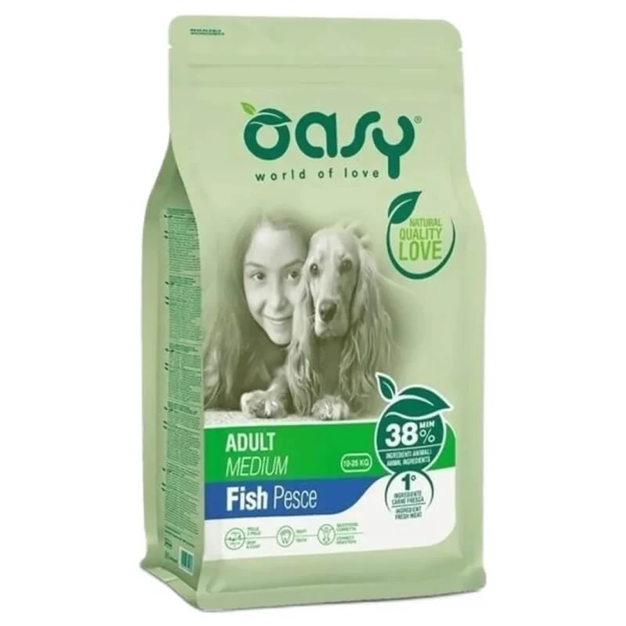 Oasy Adult Medium Fish Flavor - Complete Dry Food for Adult Medium-Sized Dogs, 3 kg