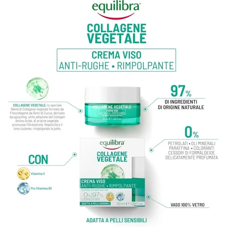 Colágeno de origen vegetal Equilibra - Crema facial antiarrugas reafirmante, 50 ml