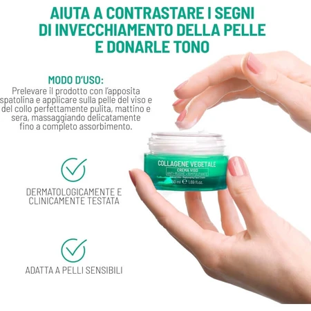 Colágeno de origen vegetal Equilibra - Crema facial antiarrugas reafirmante, 50 ml