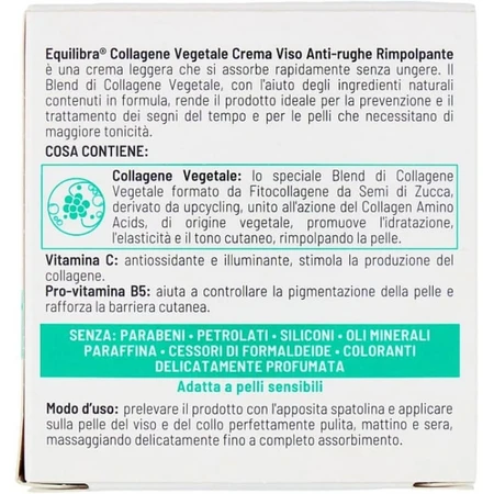 Colágeno de origen vegetal Equilibra - Crema facial antiarrugas reafirmante, 50 ml