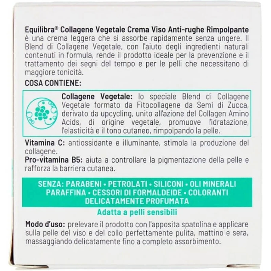 Colágeno de origen vegetal Equilibra - Crema facial antiarrugas reafirmante, 50 ml