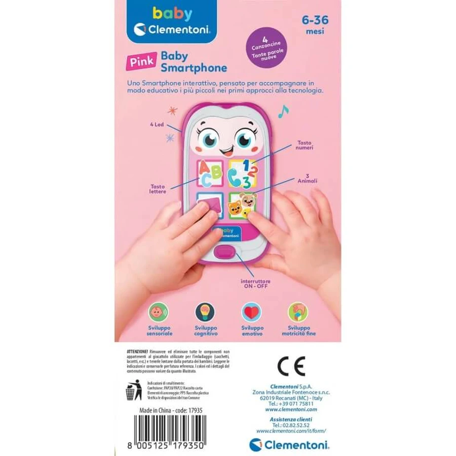 Clementoni Baby-Smartphone – Spielzeug für Kinder im Alter von 6 bis 36 Monaten – Rosa