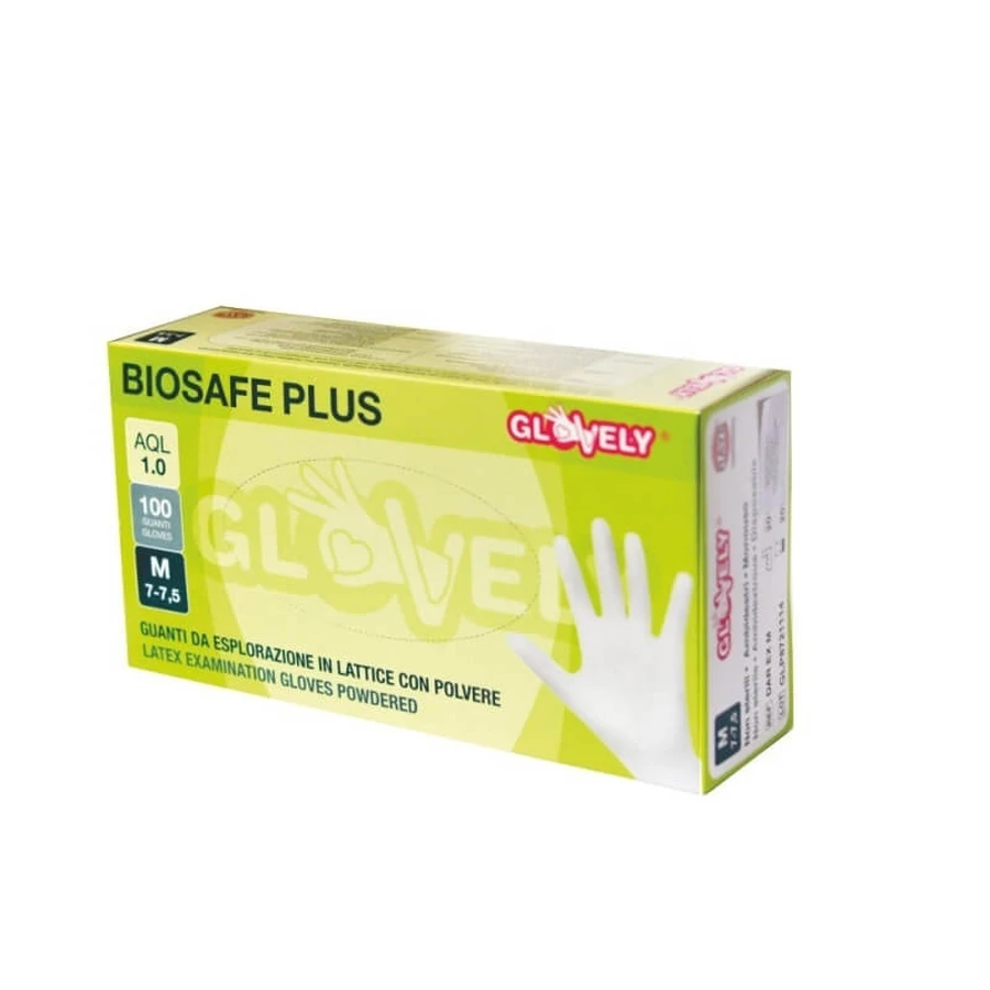 Gants d'examen en latex Glovely, taille M - 100 gants jetables