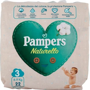 Pampers Naturello - 22 pañales con forro de algodón, talla 3 (4–9 kg)