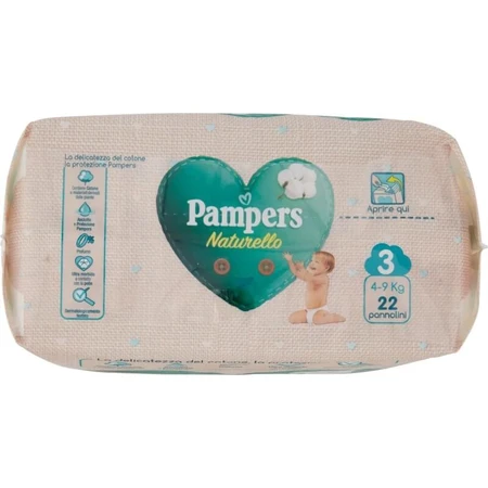 Pampers Naturello - 22 pañales con forro de algodón, talla 3 (4–9 kg)