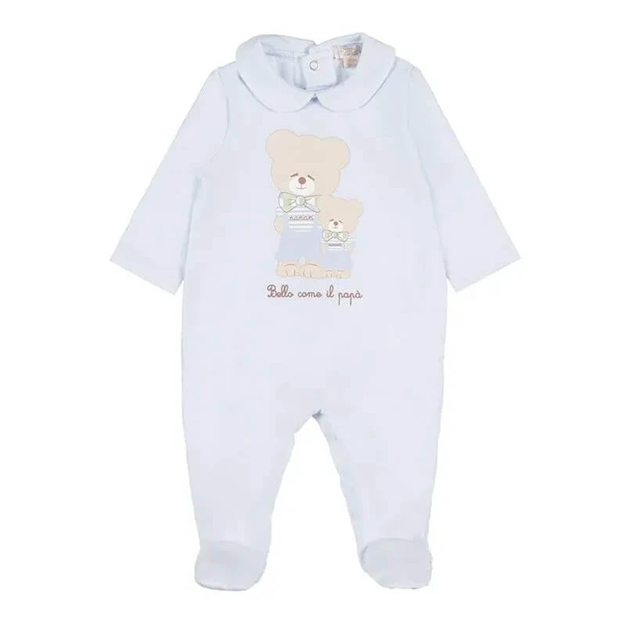 Nanan light blue pure cotton onesie with a bear and bow tie, size 3 months, 62 cm