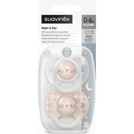 Suavinex Night &amp; Day - Siliconenfopspeen 0-6 maanden - Roze