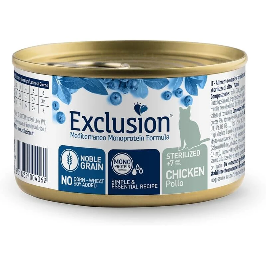 Exclusion Mediterraneo Single-Protein Chicken - Compleet natvoer voor gesteriliseerde of gecastreerde katten ouder dan 7 jaar, 85 g