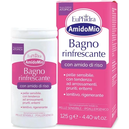 Euphidra Amidomio : poudre de bain rafraîchissante pour nouveau-nés, 125 g