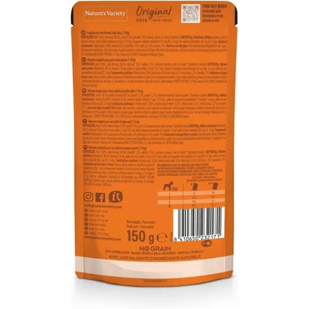 Nature's Variety Original Mini-pâté au bœuf sans céréales - Pâté complet pour chiens adultes, format mini, 150 g
