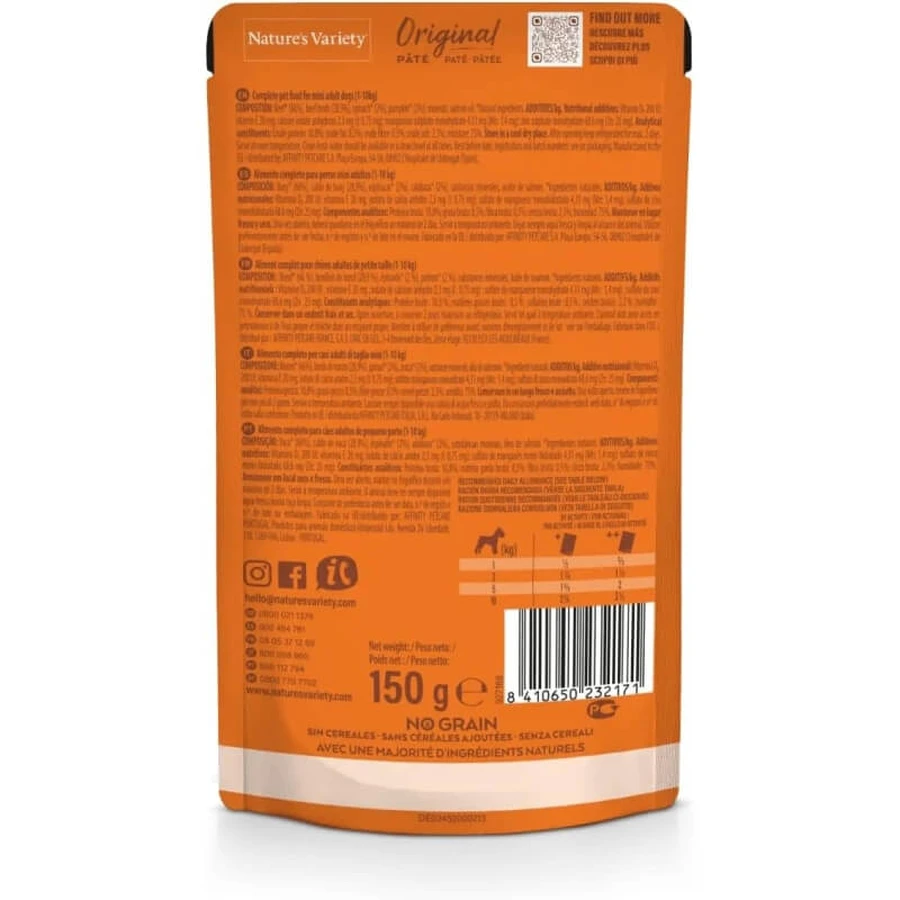 Nature's Variety Original Mini-pâté au bœuf sans céréales - Pâté complet pour chiens adultes, format mini, 150 g