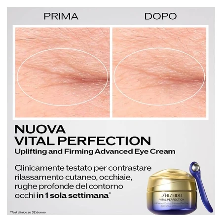 Crème contour des yeux avancée Vital Perfection de Shiseido, liftante et raffermissante - Crème contour des yeux raffermissante 15 ml + accessoire de massage