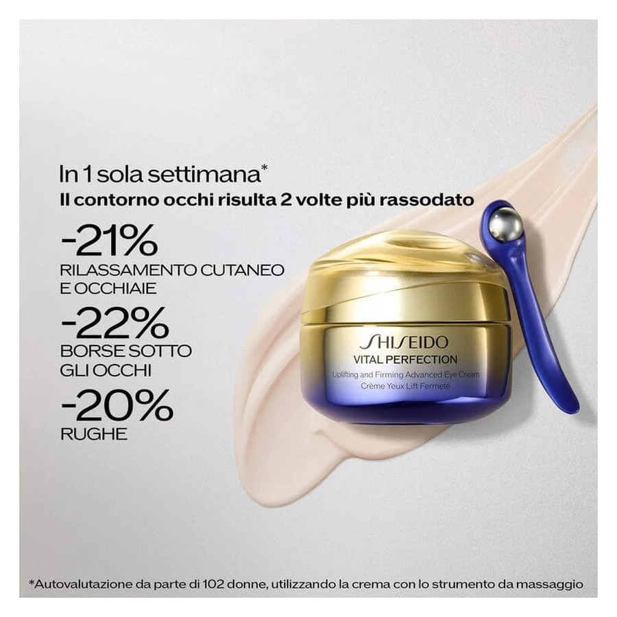Crème contour des yeux avancée Vital Perfection de Shiseido, liftante et raffermissante - Crème contour des yeux raffermissante 15 ml + accessoire de massage