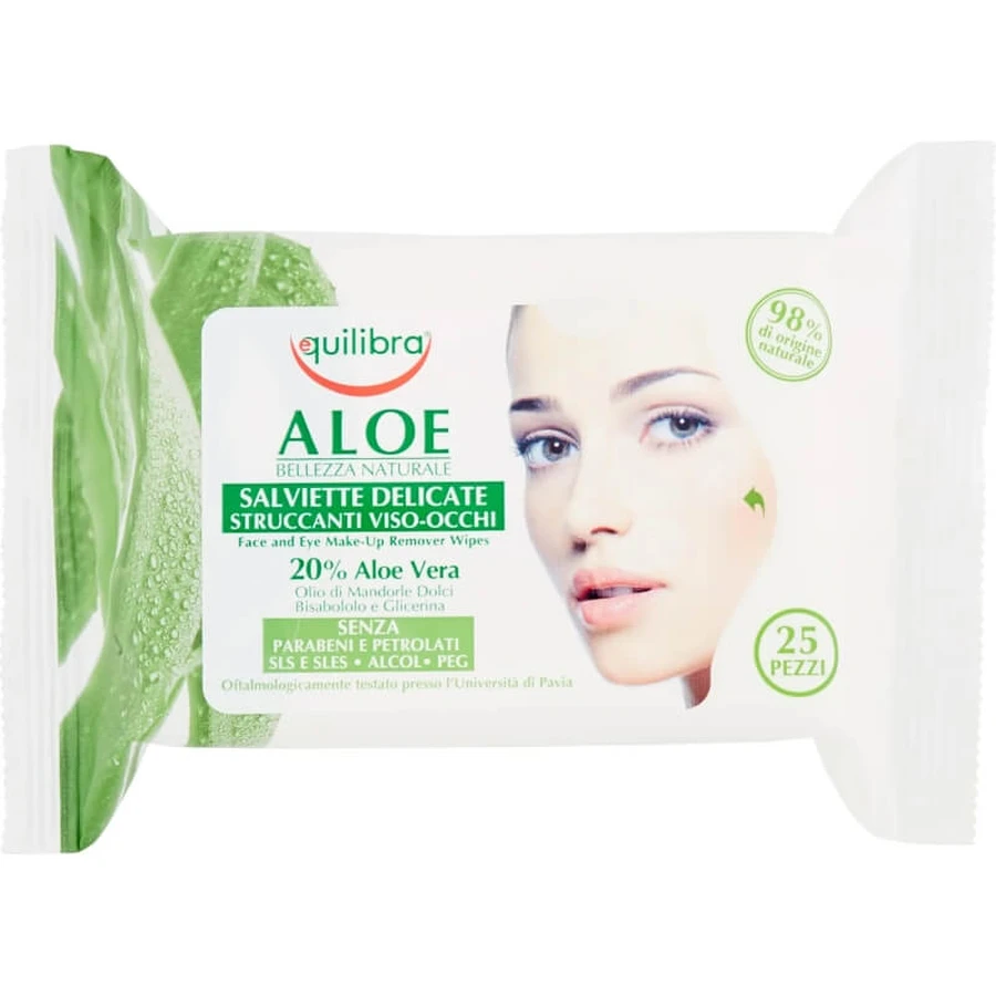 Equilibra Aloe – 25 sanfte Make-up-Entferner-Tücher für Gesicht und Augen