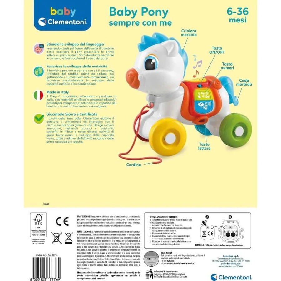 Clementoni Pull-Along Baby Pony - Pull-Along Toy, 6–36 m