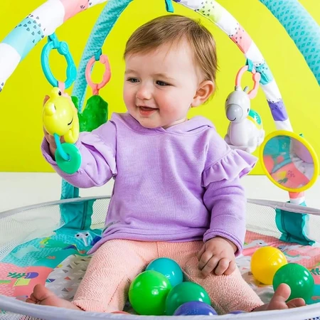 Bright Starts Palestrina 4-in-1 speelgoed met verschillende activiteiten en muziek, 5 speeltjes, een steunkussen en balletjes