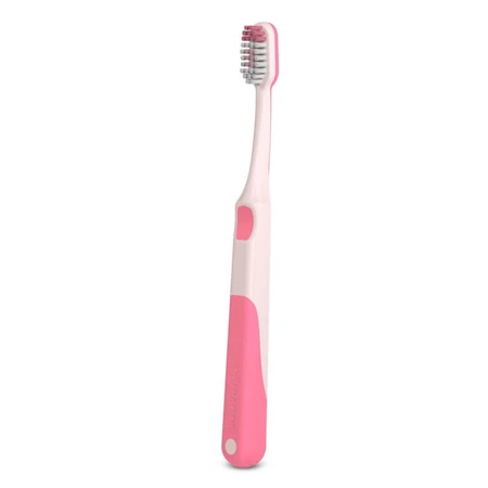 Suavinex Oralcare Junior - Cepillo de dientes manual para mayores de 6 años con funda protectora rosa