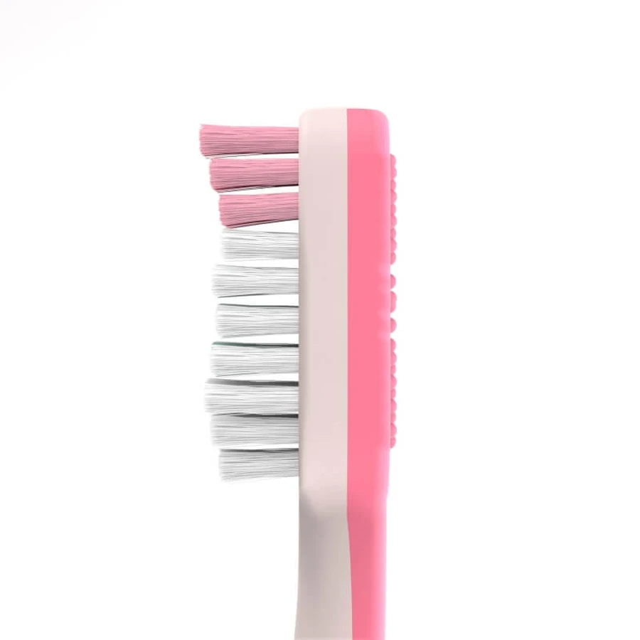 Suavinex Oralcare Junior - Cepillo de dientes manual para mayores de 6 años con funda protectora rosa