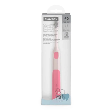 Suavinex Oralcare Junior - Cepillo de dientes manual para mayores de 6 años con funda protectora rosa