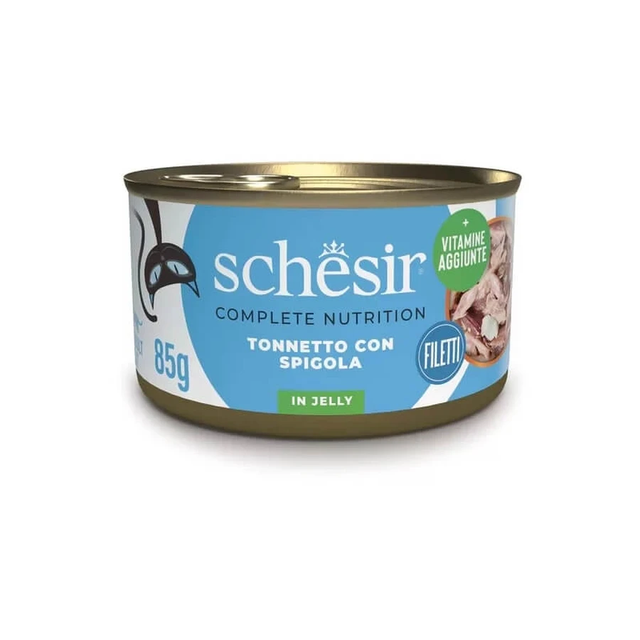 Schesir Katzen-Gelee mit Thunfisch und Wolfsbarsch – Alleinfuttermittel für ausgewachsene Katzen, 85 g