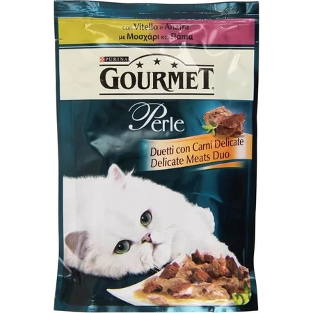 Purina Gourmet Perle Duetti Veal and Duck - Complete food for adult cats, as well as pregnant or nursing cats, 85 g