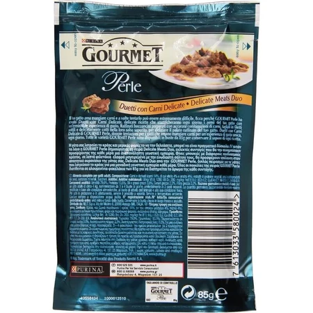 Purina Gourmet Perle Duetti Veal and Duck - Complete food for adult cats, as well as pregnant or nursing cats, 85 g