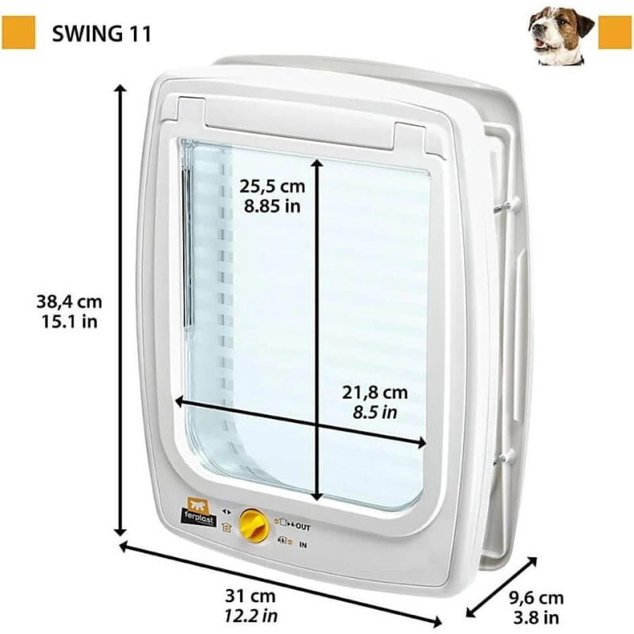 Ferplast Swing 11 Braun – Schwingtür für große Katzen und mittelgroße Hunde mit 4-Wege-Verriegelungsmechanismus, 31 x 9,6 x H 38,4 cm