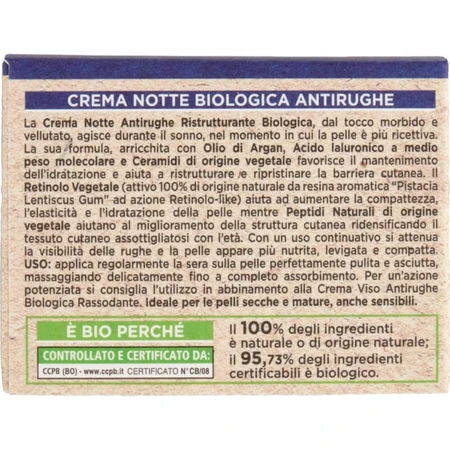 I Provenzali Argan - Crema de noche antirrugas ecológica con ácido hialurónico, 50 ml