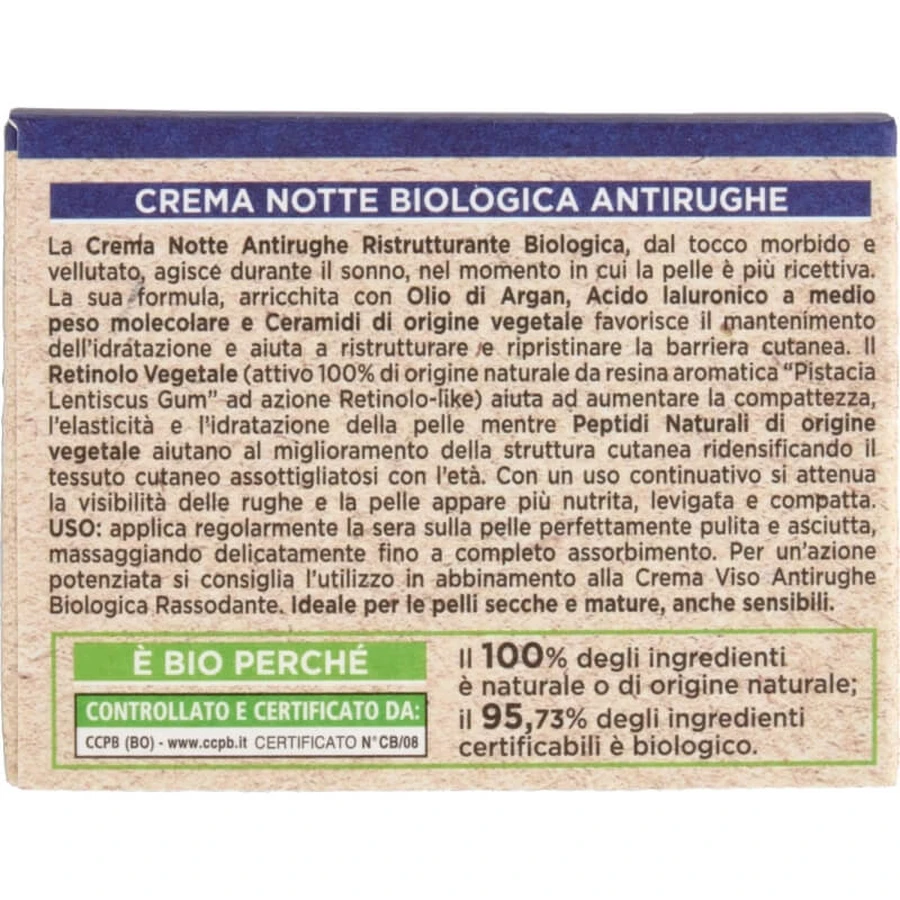 I Provenzali Argan - Crema de noche antirrugas ecológica con ácido hialurónico, 50 ml