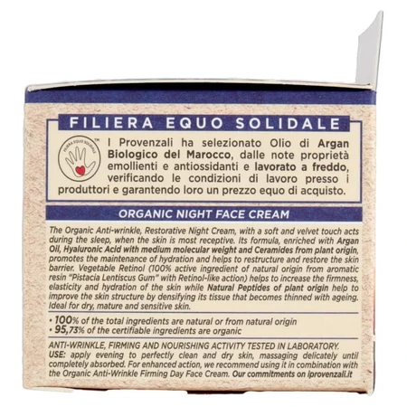 I Provenzali Argan - Crema de noche antirrugas ecológica con ácido hialurónico, 50 ml