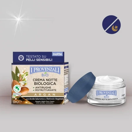 I Provenzali Argan - Crema de noche antirrugas ecológica con ácido hialurónico, 50 ml