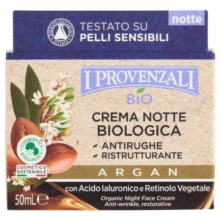 I Provenzali Argan - Crema de noche antirrugas ecológica con ácido hialurónico, 50 ml