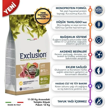 Exclusion Mediterraneo Noble Grain Lamb - Aliment complet pour chiens adultes de taille moyenne, 3 kg