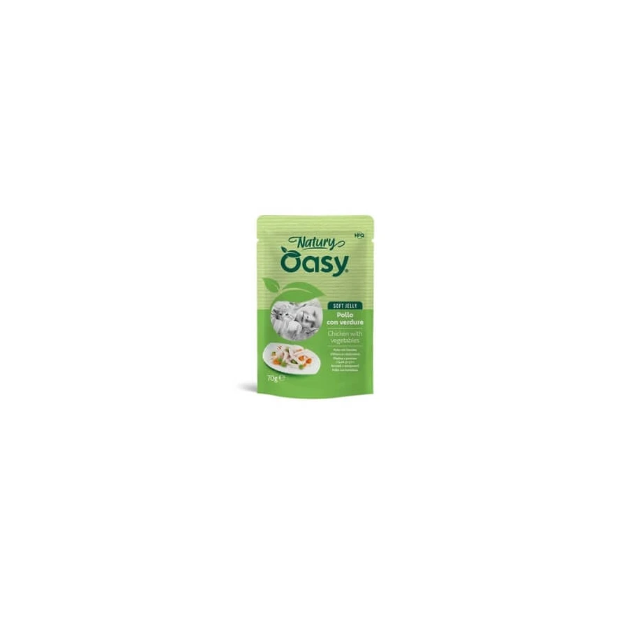Oasy Wet Cat Natury Soft Jelly Kip met groenten - Aanvullend voer voor volwassen katten, 70 g