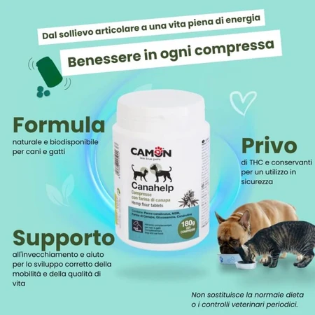 Camon Canahelp - dietary supplement for adult dogs and cats, 225 tablets