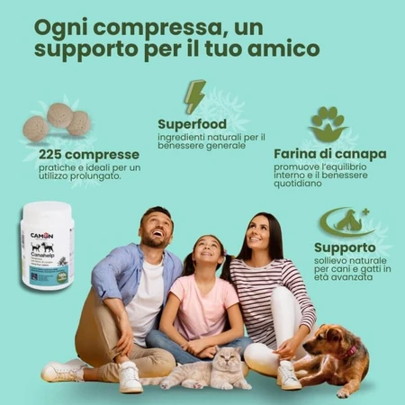 Camon Canahelp - dietary supplement for adult dogs and cats, 225 tablets