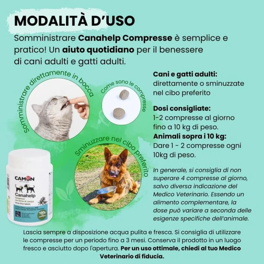 Camon Canahelp - dietary supplement for adult dogs and cats, 225 tablets