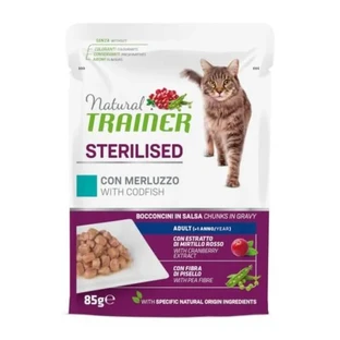 Natural Trainer Morue stérilisée - Bouchées en sauce pour chats adultes stérilisés, 85 g