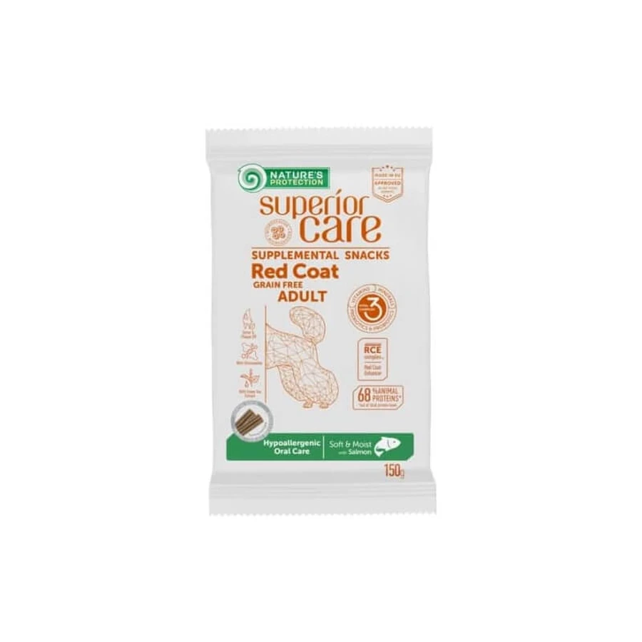 Nature's Protection Superior Care Lachs – Hypoallergene Snacks für erwachsene Hunde mit rotem Fell, 150 g